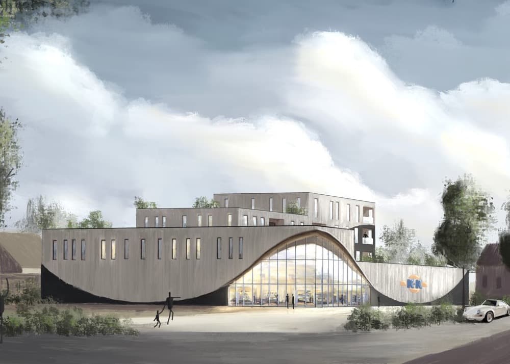 Eco Wave, Supermarkt mit Wellendach in Laer